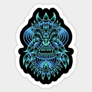 Artwork Illustration Four Eyed Creature With Many Fangs Sticker